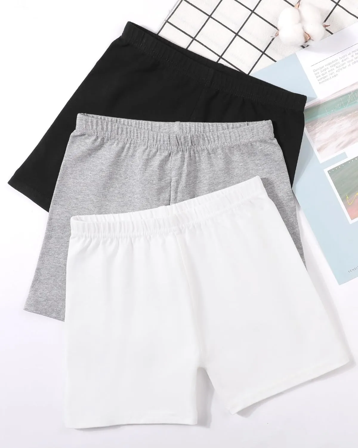 3 Pack Girls Bike Shorts Cartwheel Shorts Kids Basic Cotton Under Dress Shorts Biker Shorts for Running Dance
