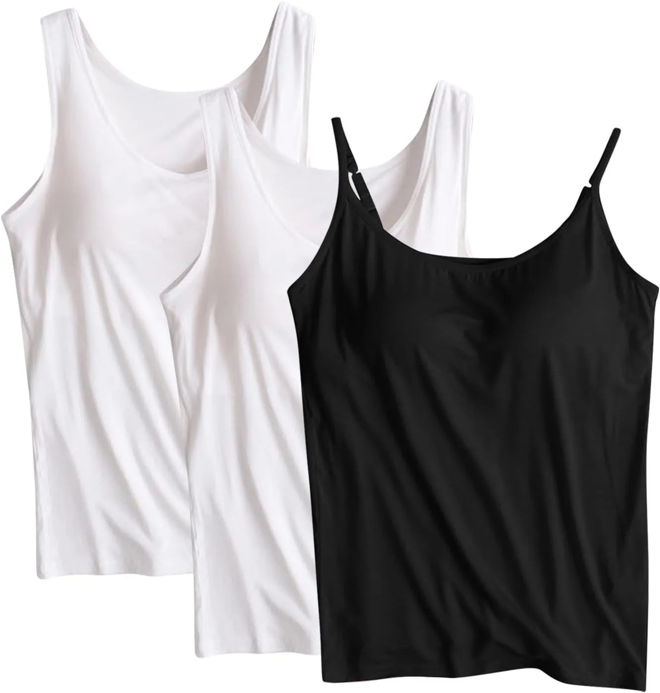 3 Pack Women Modal Camisole Tank Tops with Built in Bra Summer Soft Comfy Sleeveless Scoop Neck Workout Undershirts