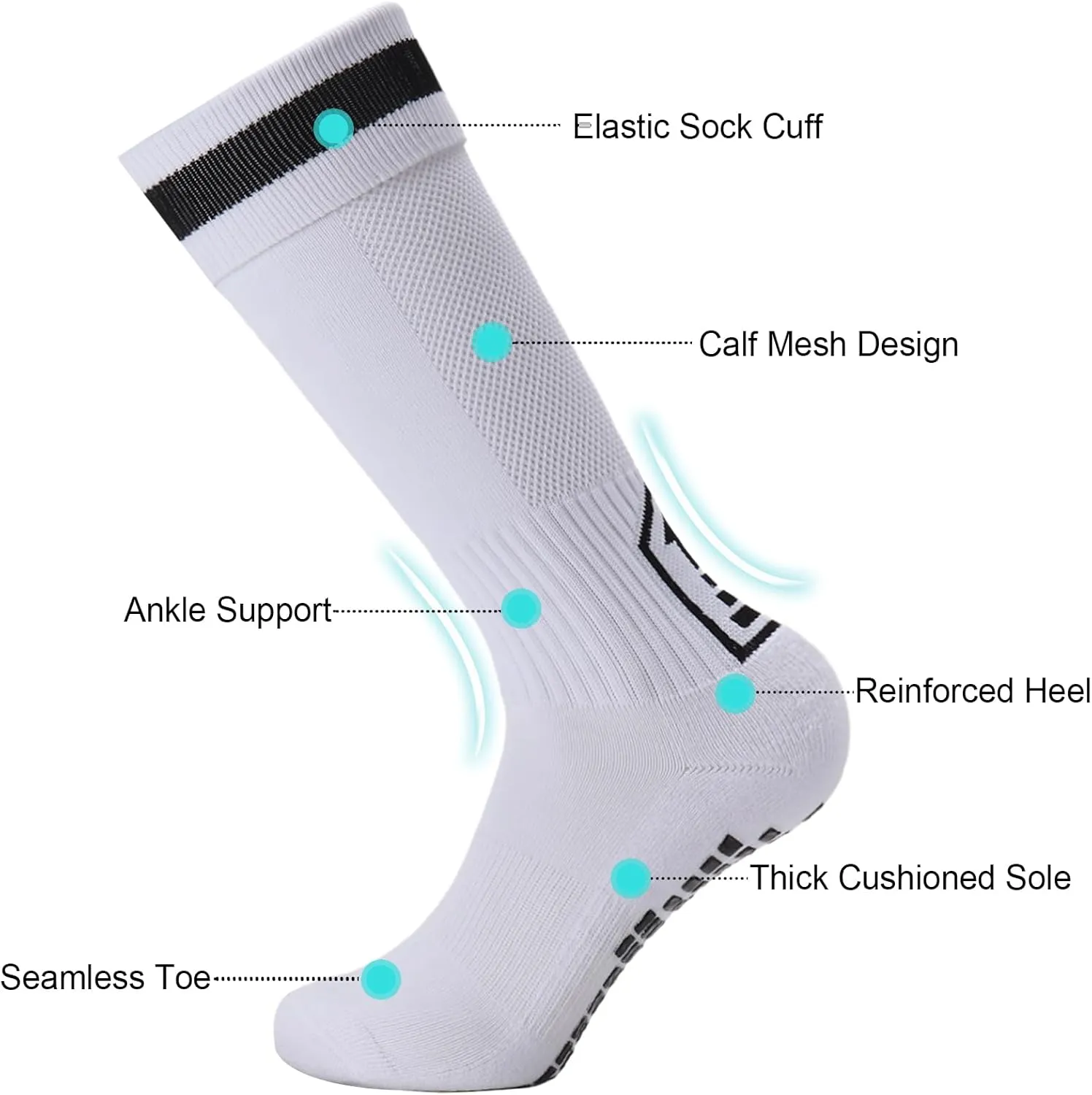 3 Pairs Kids Soccer Socks with Grip Knee High Anti Slip Football Basketball Socks for 8-14 Years Boys Girls
