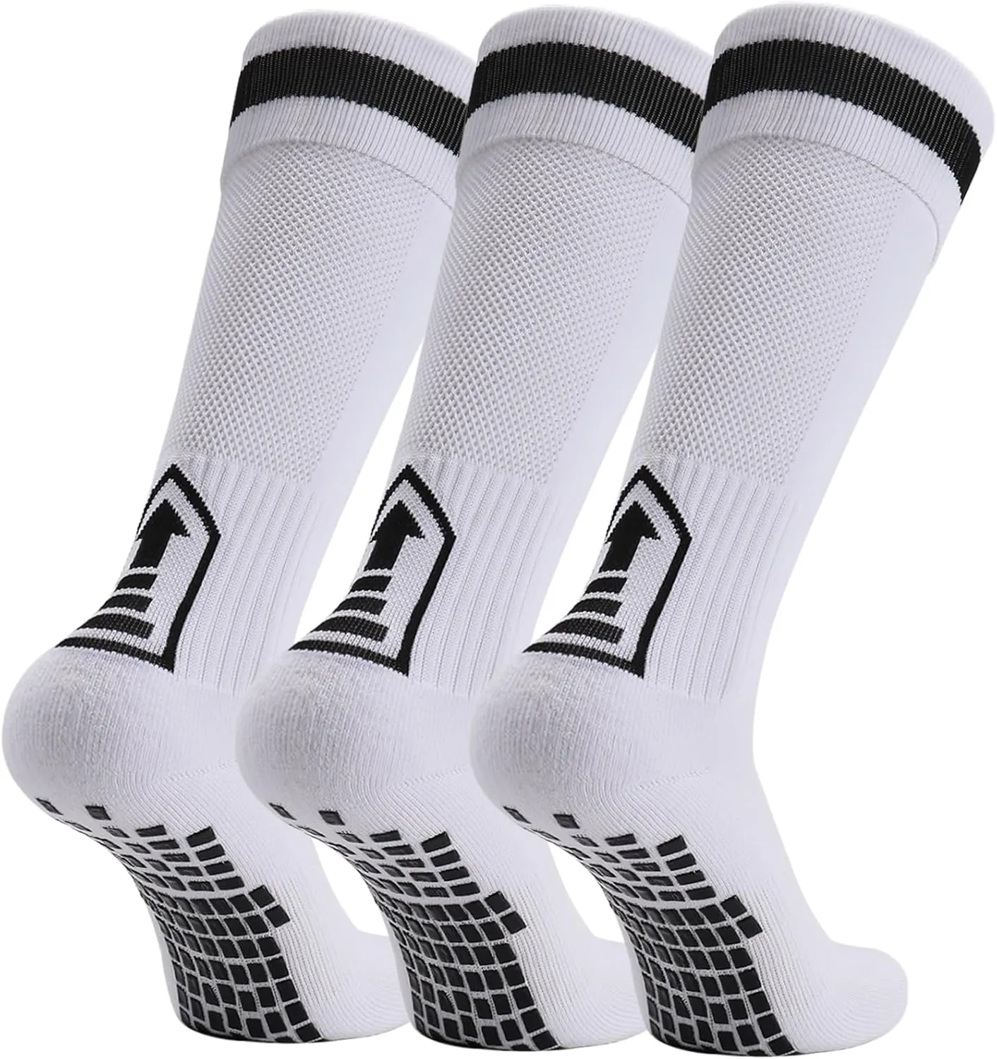 3 Pairs Kids Soccer Socks with Grip Knee High Anti Slip Football Basketball Socks for 8-14 Years Boys Girls