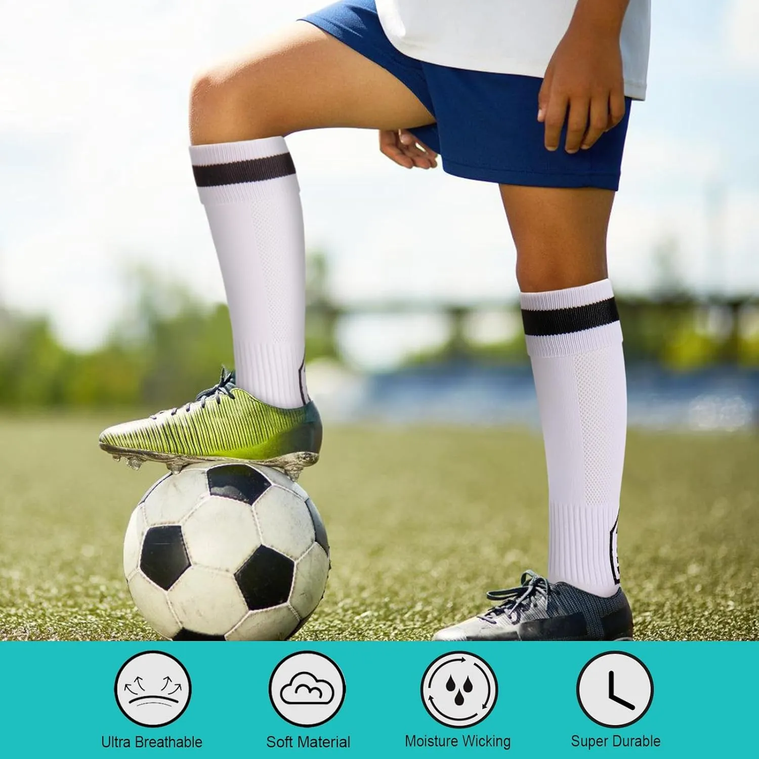 3 Pairs Kids Soccer Socks with Grip Knee High Anti Slip Football Basketball Socks for 8-14 Years Boys Girls