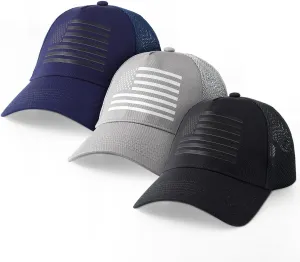 3Pcs American Flag Trucker Hat Baseball Cap for Men Women Breathable Mesh Adjustable Snapback Closure USA Hat for Daily Wear Holiday Birthday Gifts