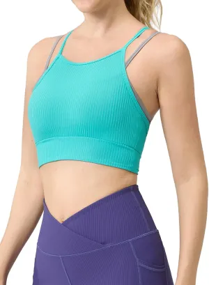 AARYA Women's Colorblock Workout Sports Bra with Removable Bra, Crop Top Tank Top High-Stretch Activewear for Gym & Yoga Green