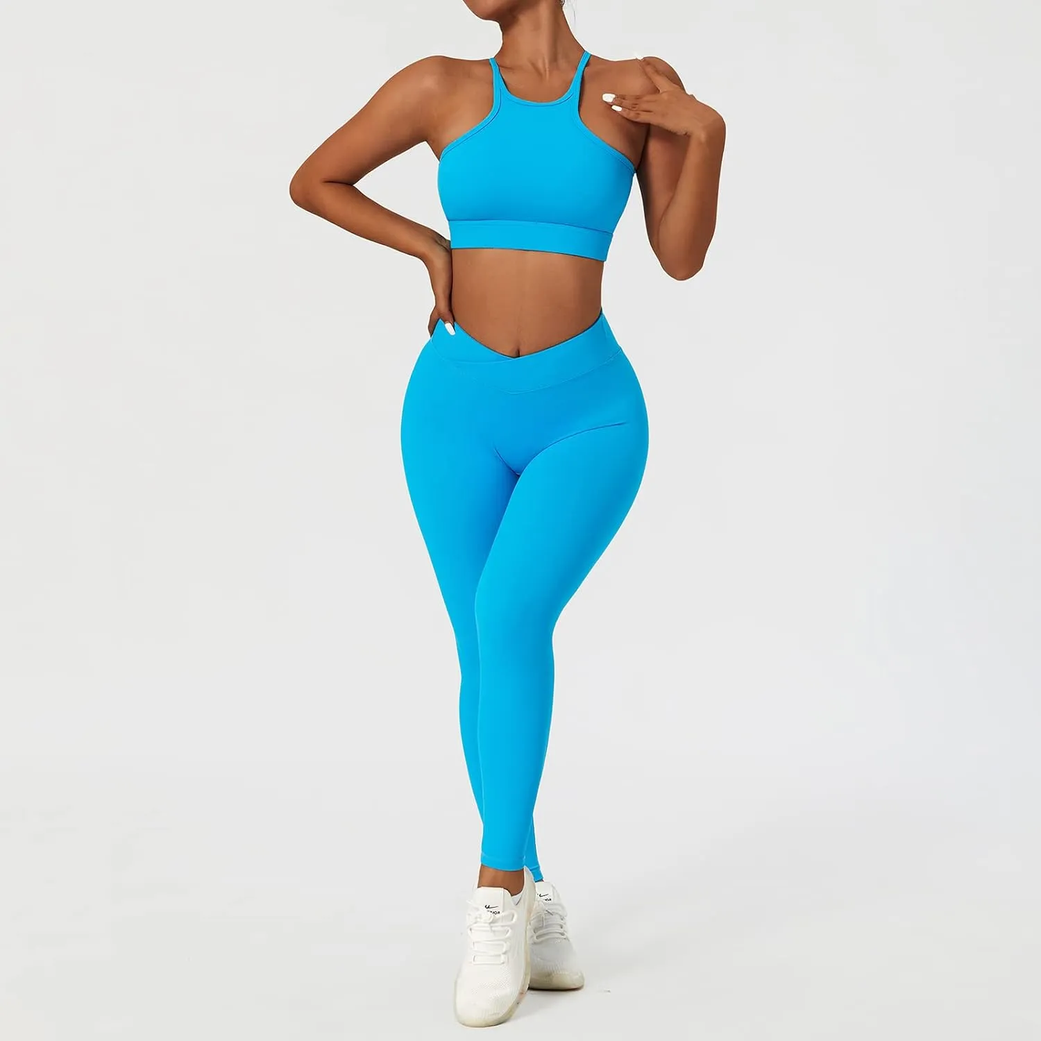 ABOCIW Women's Workout Sets 2 Piece Cross Waist High Waist Leggings Strappy Sport Bra Exercise Gym Yoga Outfits