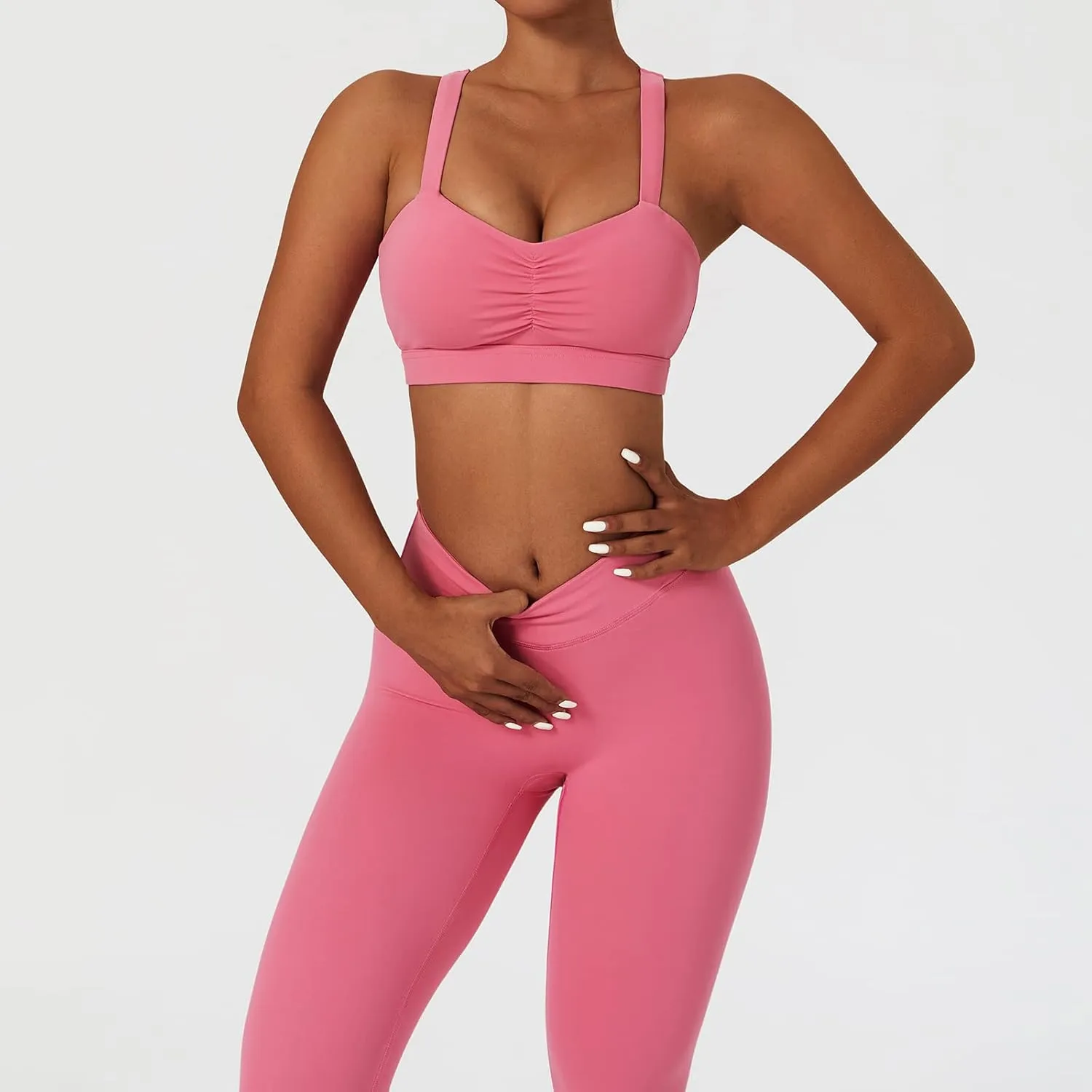 ABOCIW Women's Workout Sets 2 Piece Cross Waist High Waist Leggings Strappy Sport Bra Exercise Gym Yoga Outfits