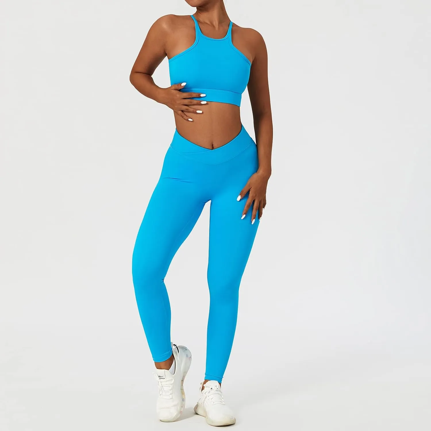 ABOCIW Women's Workout Sets 2 Piece Cross Waist High Waist Leggings Strappy Sport Bra Exercise Gym Yoga Outfits