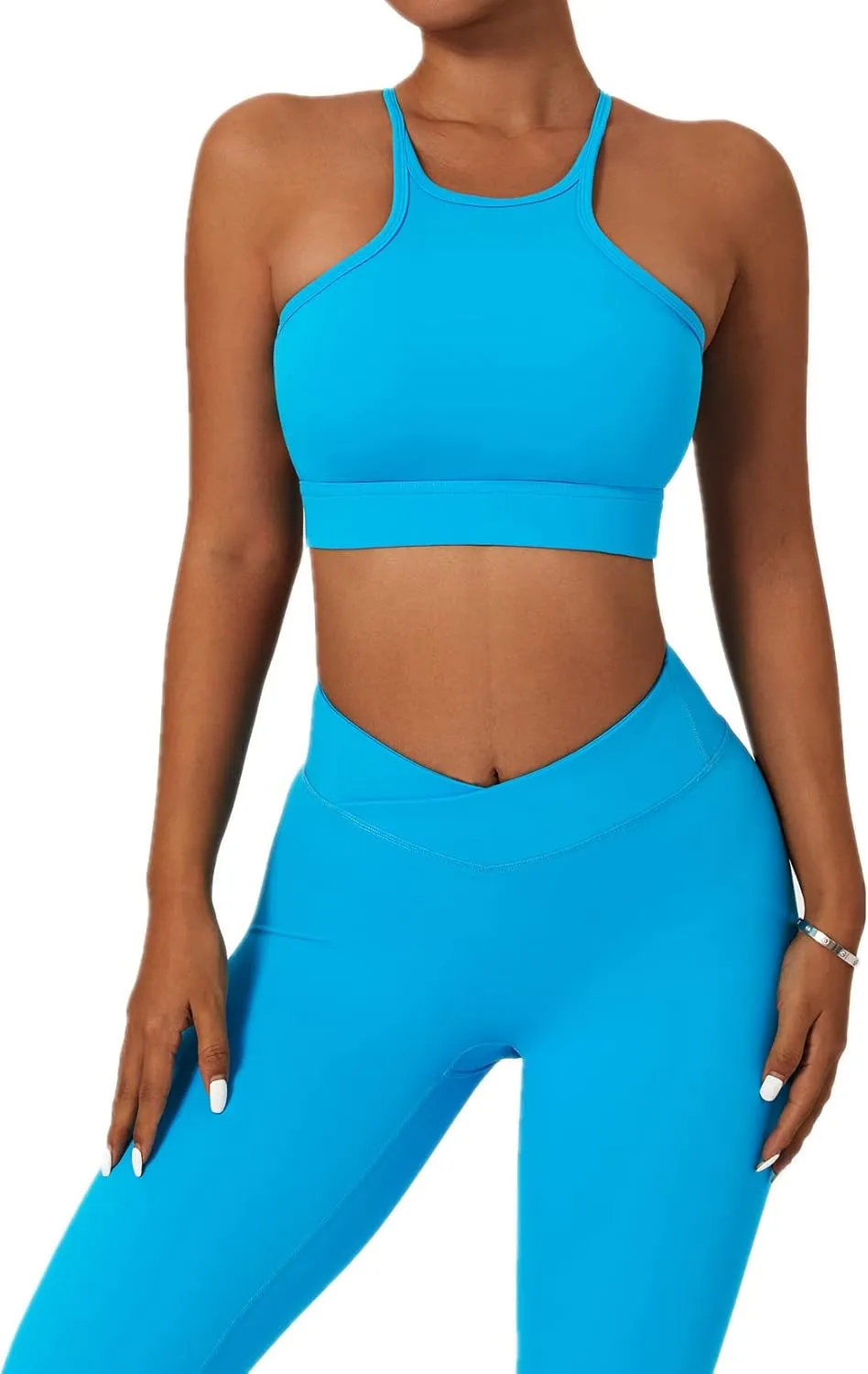 ABOCIW Women's Workout Sets 2 Piece Cross Waist High Waist Leggings Strappy Sport Bra Exercise Gym Yoga Outfits