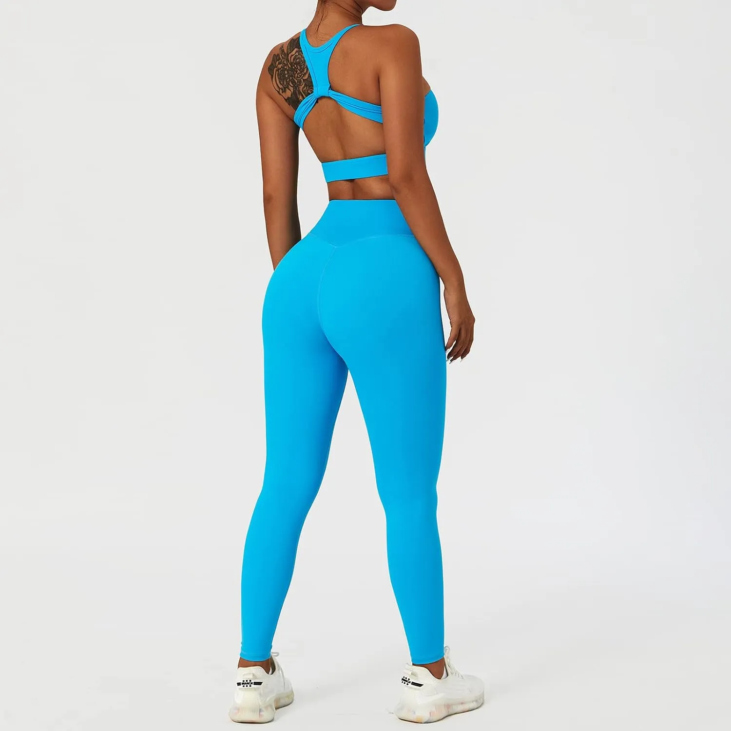 ABOCIW Women's Workout Sets 2 Piece Cross Waist High Waist Leggings Strappy Sport Bra Exercise Gym Yoga Outfits