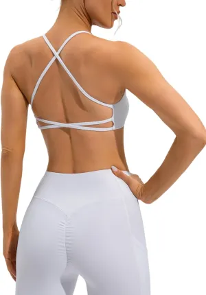 ABOCIW Workout Sets for Women Scoop Neck Cross Back Sport Bra Crossover High Waist Leggings with Pockets Scrunch Butt Lifting Yoga Pant Gym Yoga 2 Piece Outfits White Small