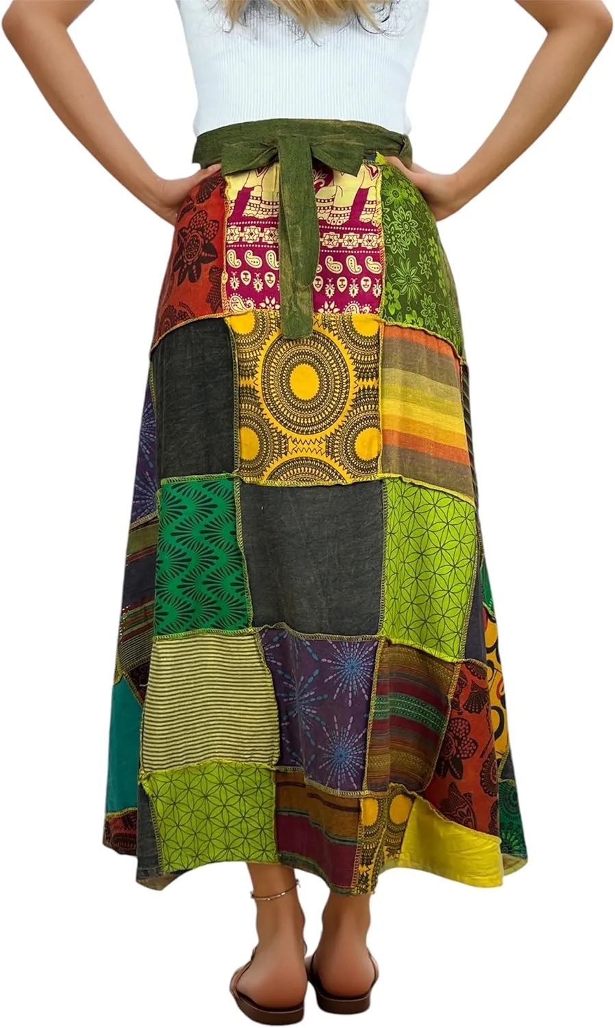Agan Traders Women’s 2025 Summer Boho Maxi Skirt for Fall Patched Tie Up High Waisted Long Skirt Bohemian Wrap Cover Up