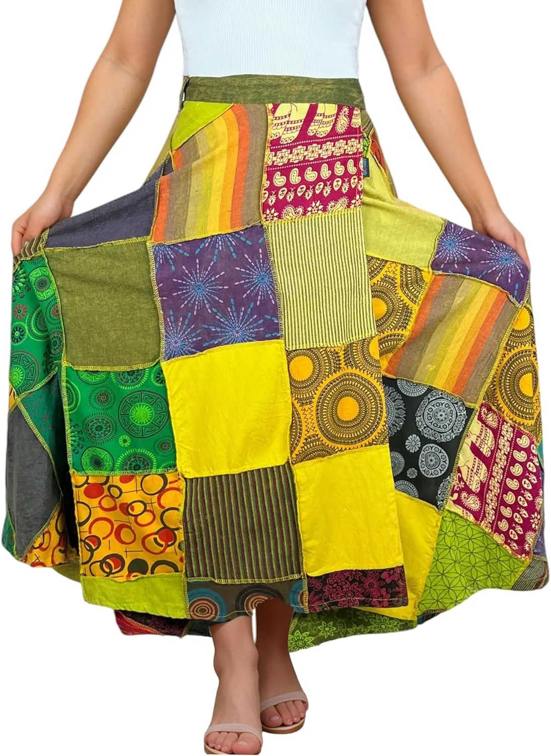 Agan Traders Women’s 2025 Summer Boho Maxi Skirt for Fall Patched Tie Up High Waisted Long Skirt Bohemian Wrap Cover Up