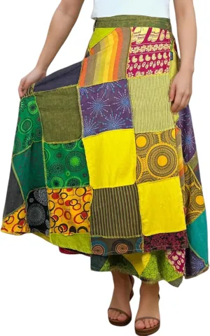 Agan Traders Women’s 2025 Summer Boho Maxi Skirt for Fall Patched Tie Up High Waisted Long Skirt Bohemian Wrap Cover Up