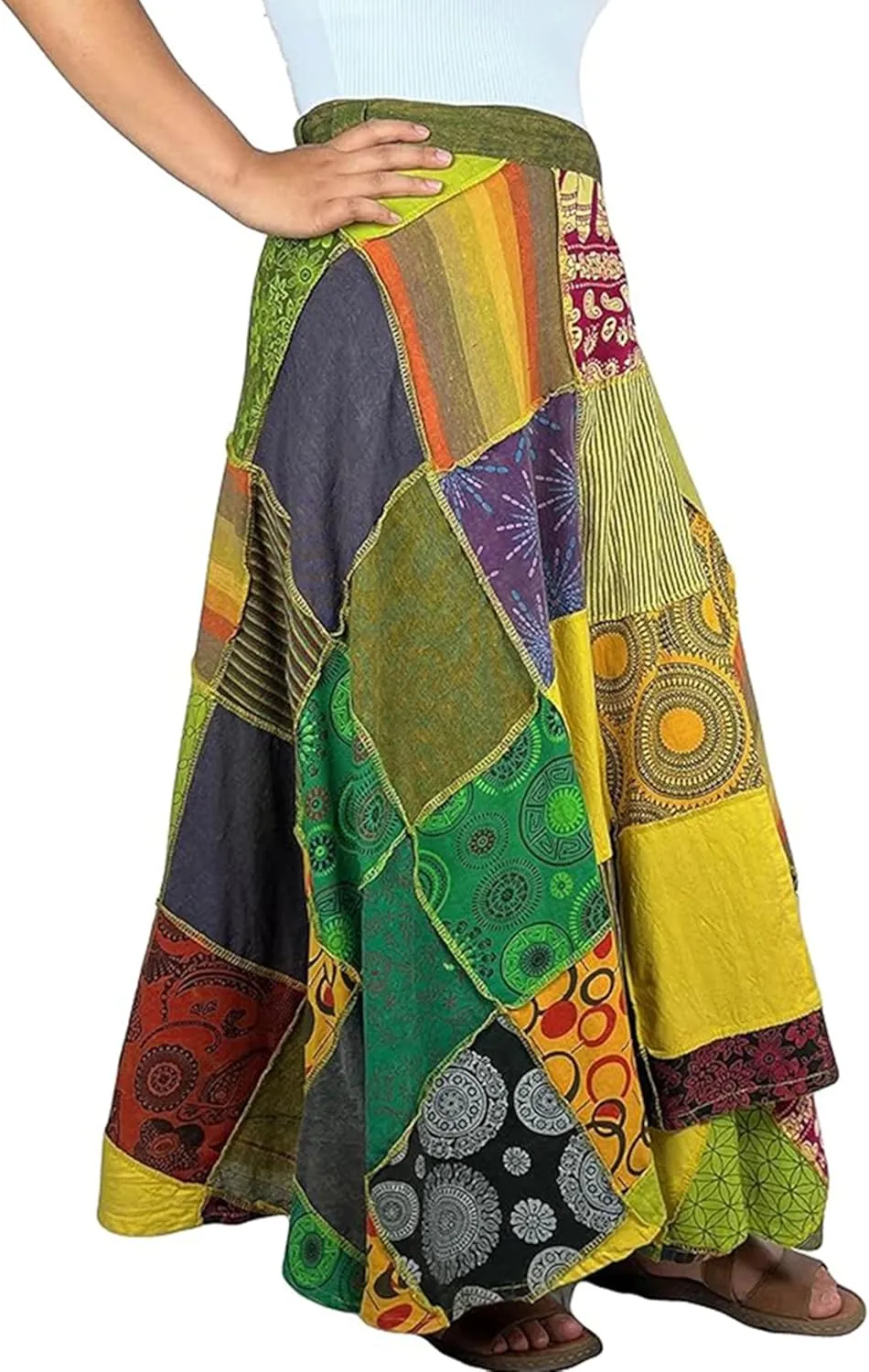 Agan Traders Women’s 2025 Summer Boho Maxi Skirt for Fall Patched Tie Up High Waisted Long Skirt Bohemian Wrap Cover Up
