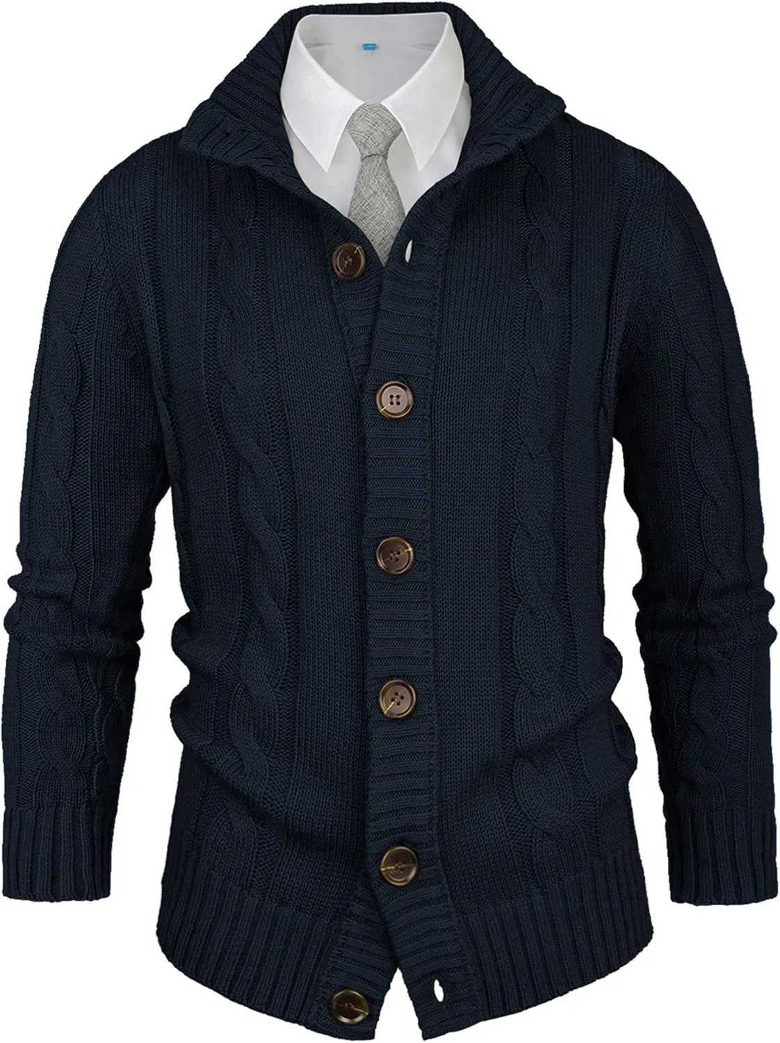 Aimeilgot Mens Fashion Casual Slim Fit Button Down Cable Knitted Stand Collar Cardigan Sweater