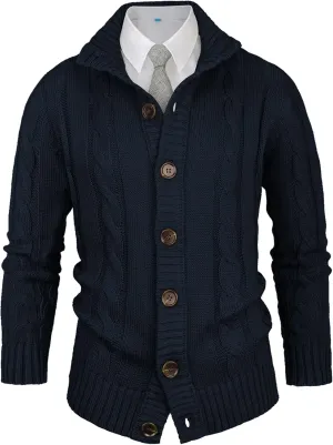 Aimeilgot Mens Fashion Casual Slim Fit Button Down Cable Knitted Stand Collar Cardigan Sweater