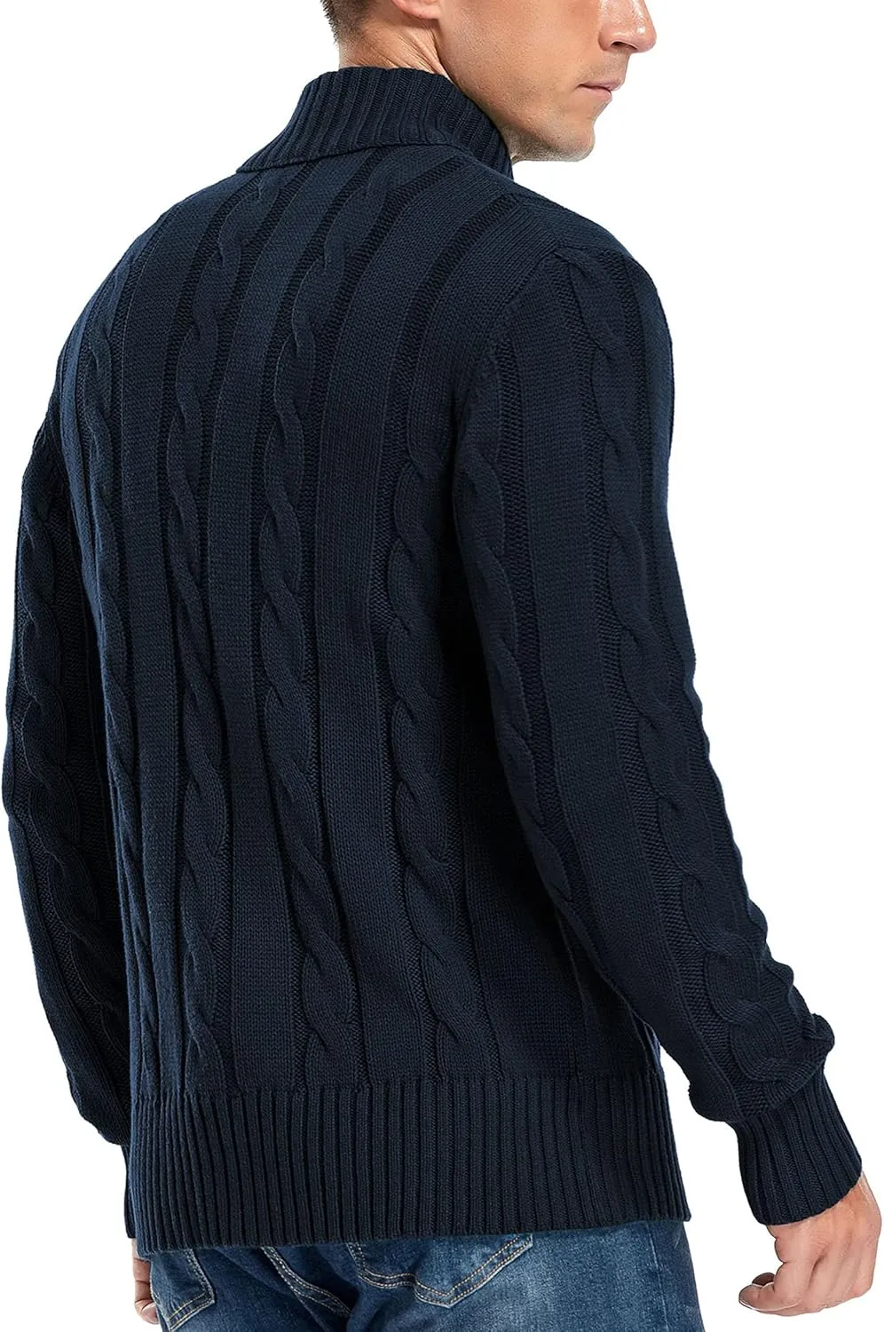 Aimeilgot Mens Fashion Casual Slim Fit Button Down Cable Knitted Stand Collar Cardigan Sweater