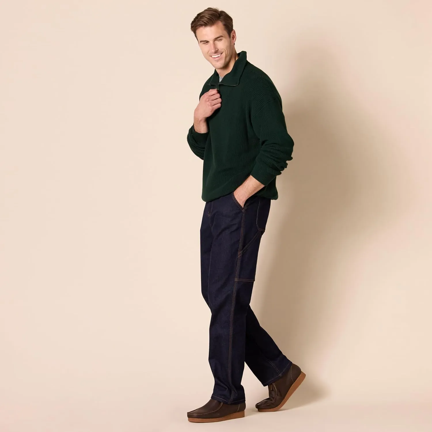 Amazon Essentials Men's Quarter-Zip Rib-Knit Relaxed-Fit Sweater