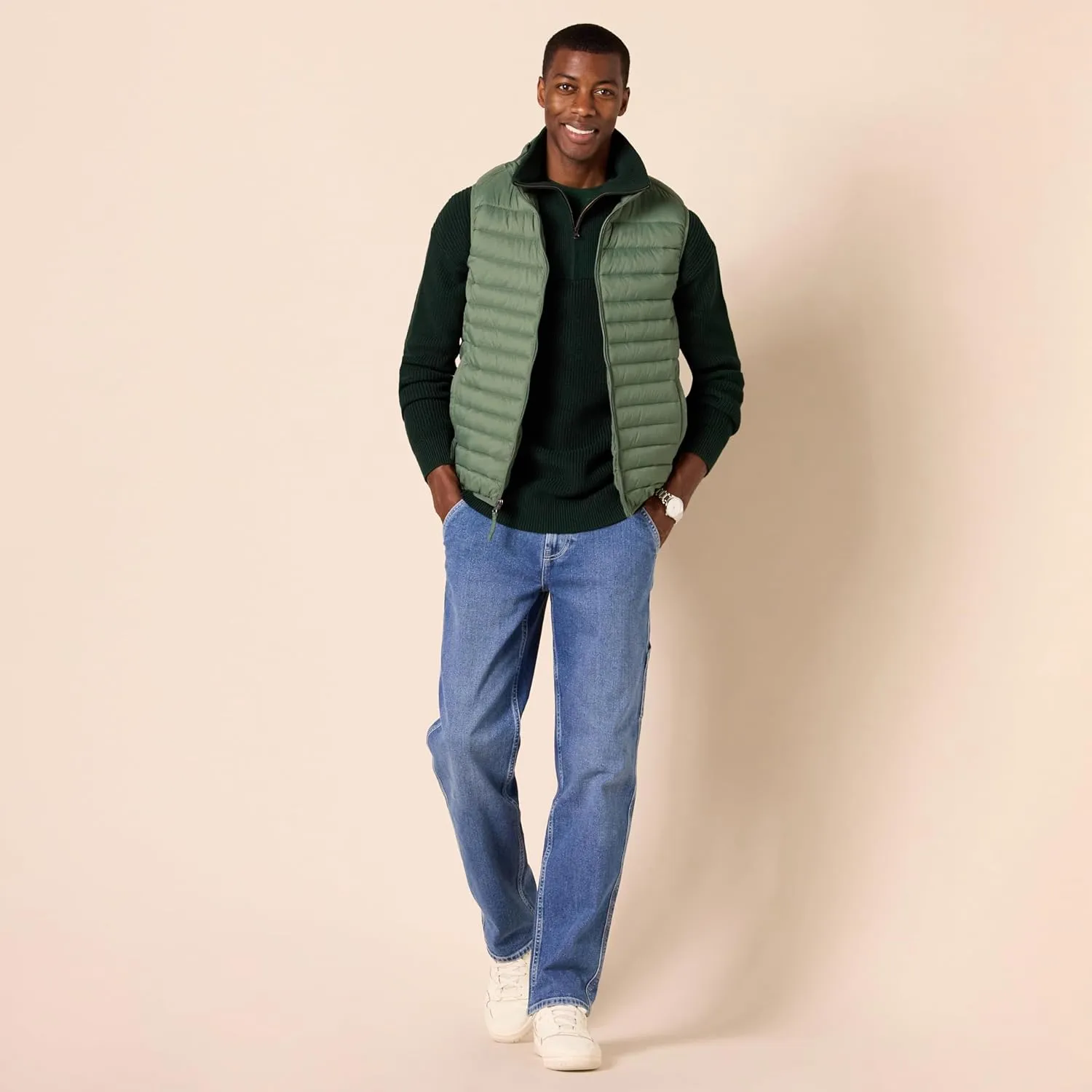 Amazon Essentials Men's Quarter-Zip Rib-Knit Relaxed-Fit Sweater
