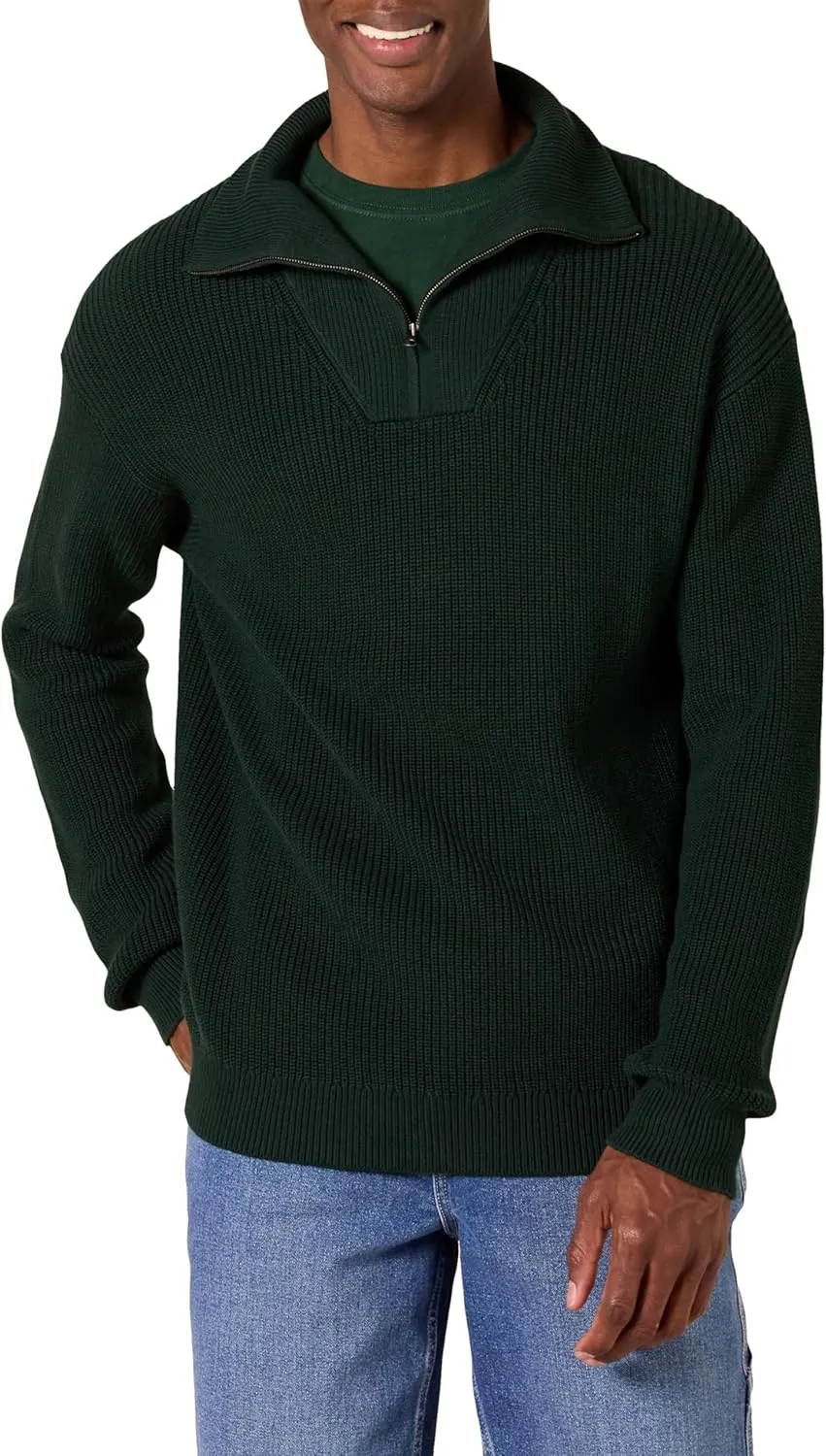 Amazon Essentials Men's Quarter-Zip Rib-Knit Relaxed-Fit Sweater