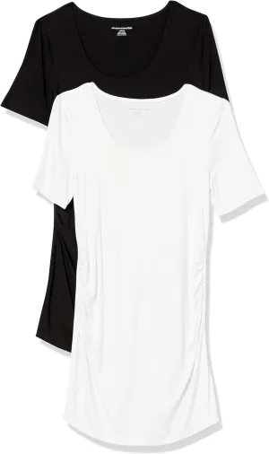 Amazon Essentials Women's Maternity Short-Sleeve Rouched Scoopneck T-Shirt, Pack of 2