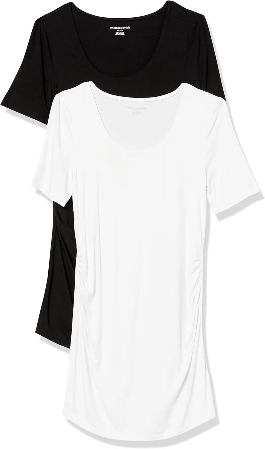 Amazon Essentials Women's Maternity Short-Sleeve Rouched Scoopneck T-Shirt, Pack of 2