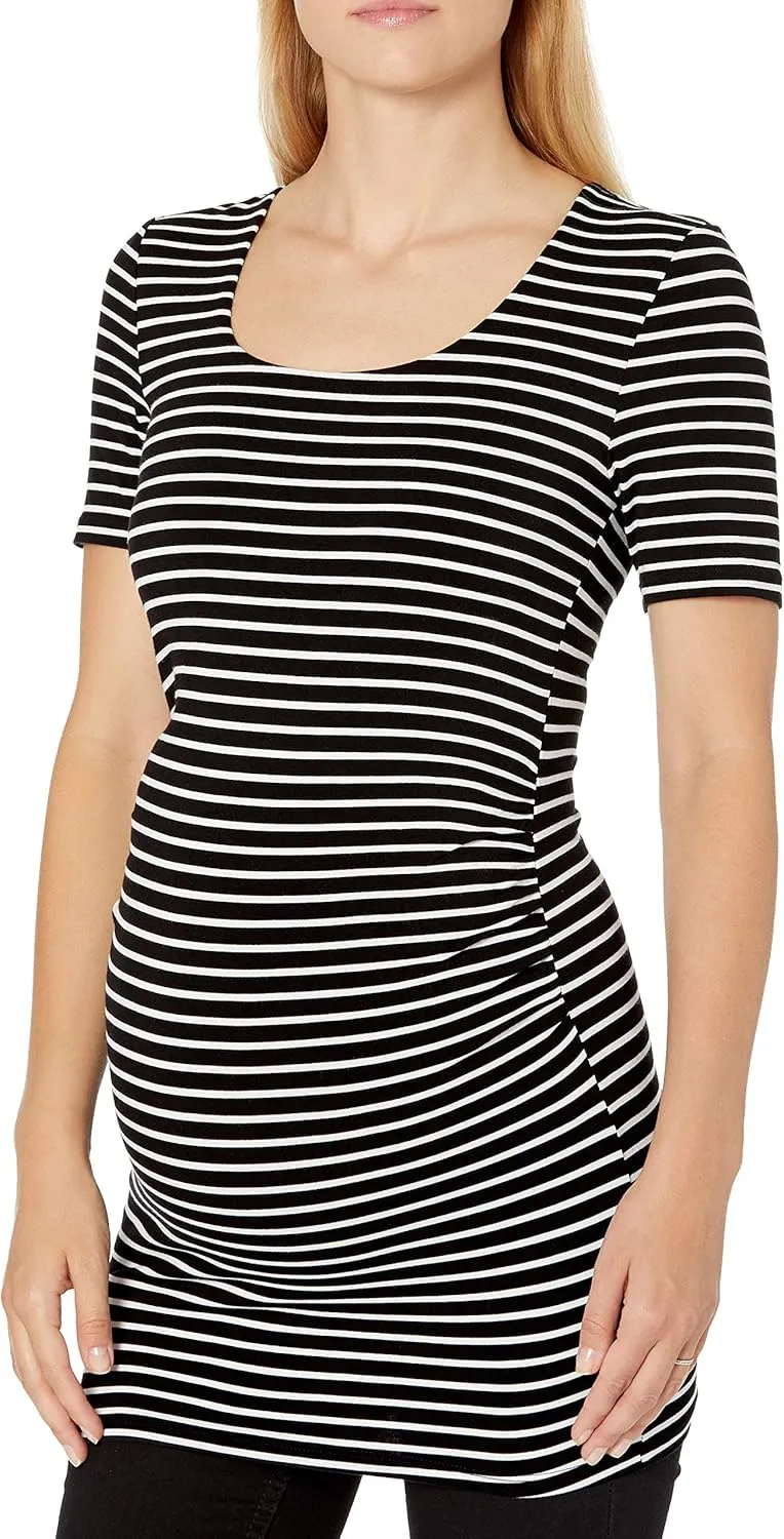 Amazon Essentials Women's Maternity Short-Sleeve Rouched Scoopneck T-Shirt, Pack of 2