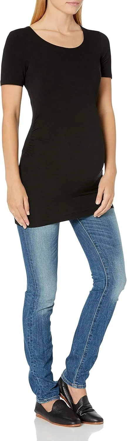 Amazon Essentials Women's Maternity Short-Sleeve Rouched Scoopneck T-Shirt, Pack of 2