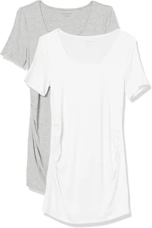 Amazon Essentials Women's Maternity Short-Sleeve Rouched Scoopneck T-Shirt, Pack of 2