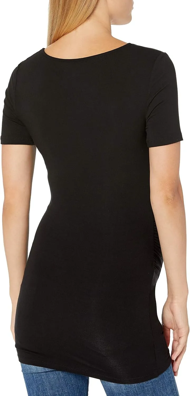 Amazon Essentials Women's Maternity Short-Sleeve Rouched Scoopneck T-Shirt, Pack of 2