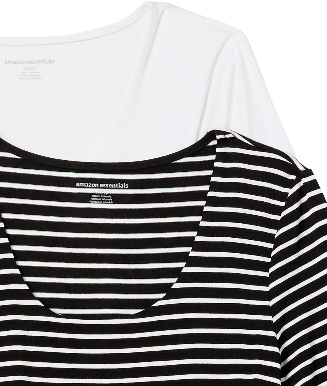 Amazon Essentials Women's Maternity Short-Sleeve Rouched Scoopneck T-Shirt, Pack of 2