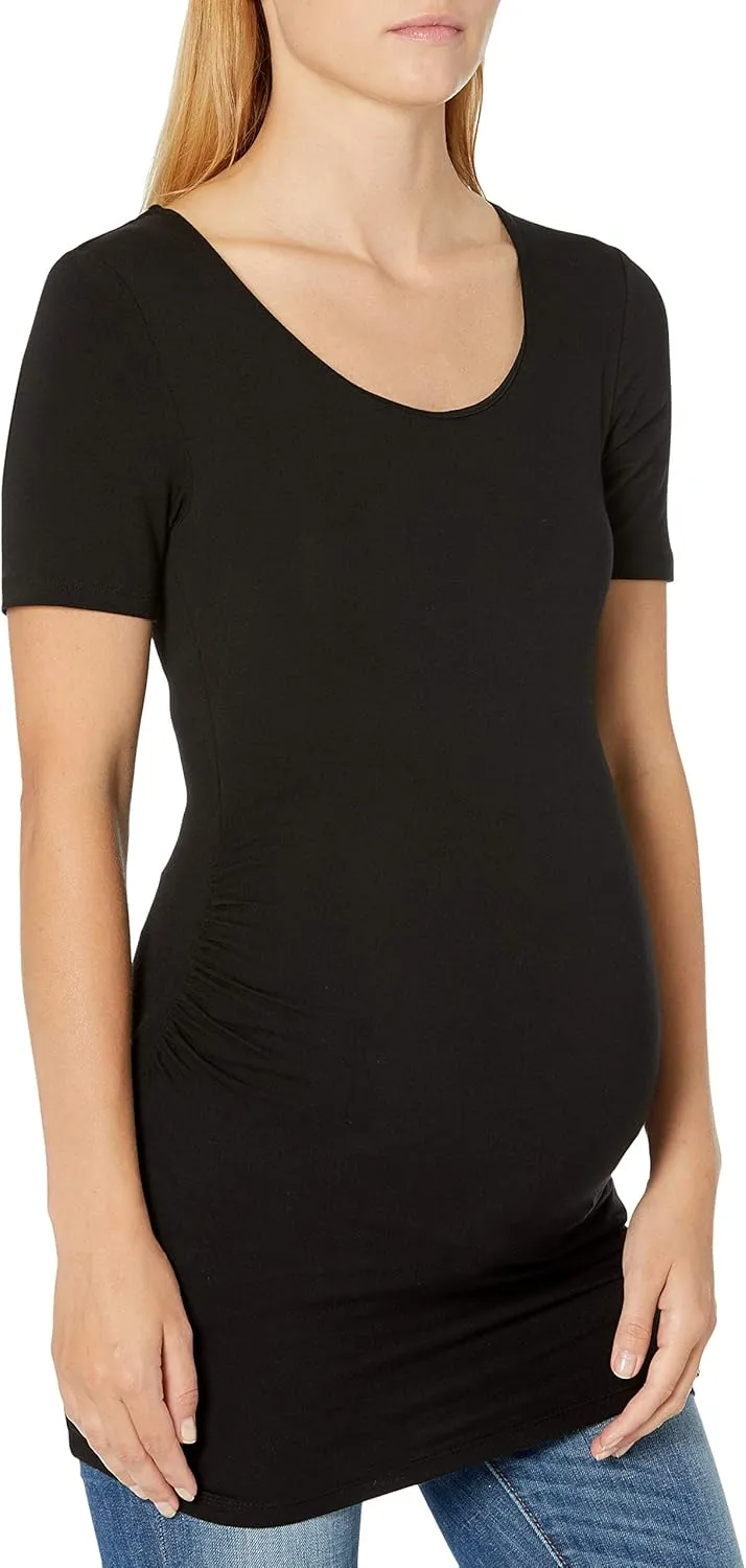 Amazon Essentials Women's Maternity Short-Sleeve Rouched Scoopneck T-Shirt, Pack of 2