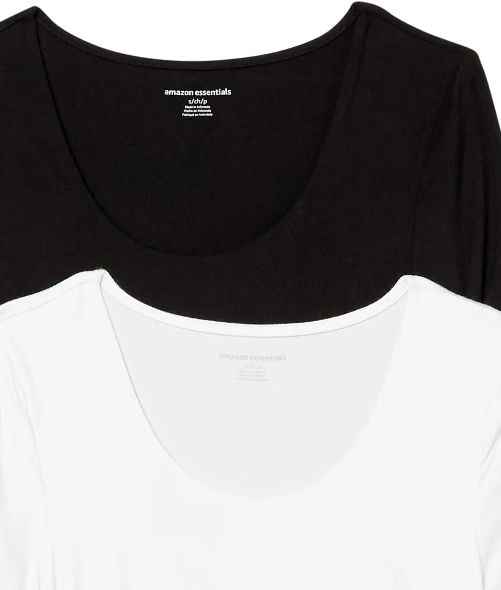 Amazon Essentials Women's Maternity Short-Sleeve Rouched Scoopneck T-Shirt, Pack of 2