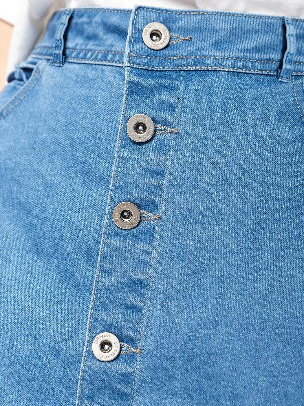 Anna-Kaci Womens Vintage Stretch Denim Jean Button Flare Skirt with Side Pocket