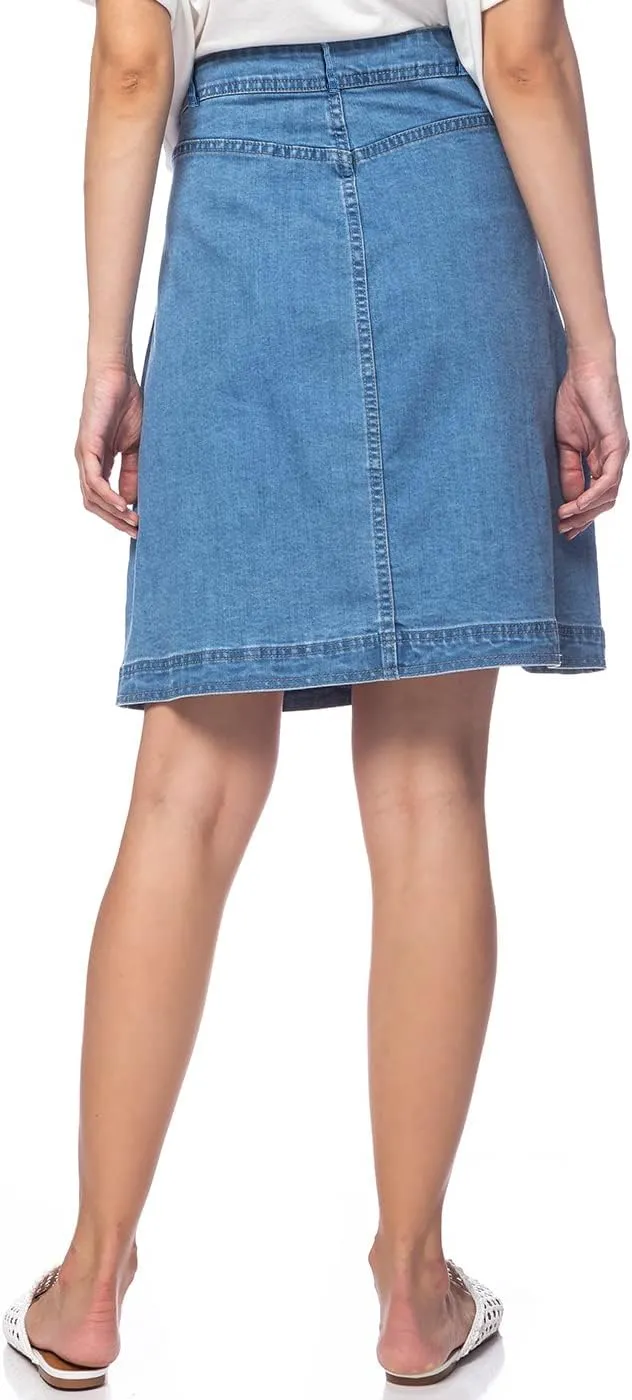 Anna-Kaci Womens Vintage Stretch Denim Jean Button Flare Skirt with Side Pocket