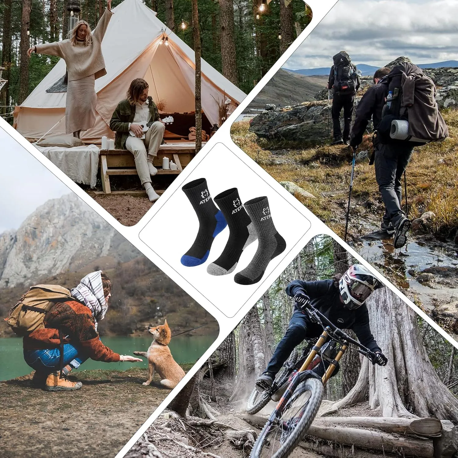 ATEPA Men's Hiking Socks Outdoor Recreation Socks Merino Wool Socks for Women Men Winter Warm Thermal Socks 1/3/6 Pairs