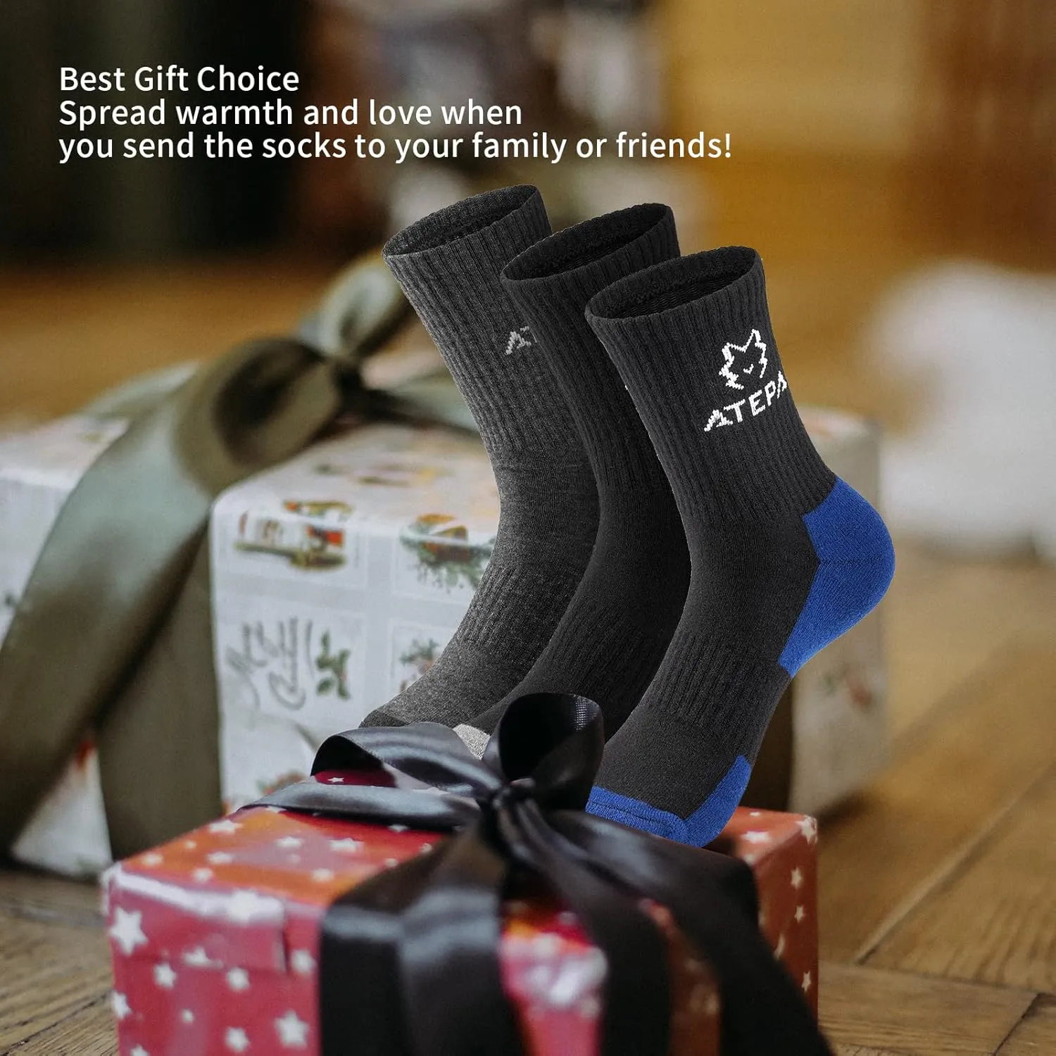 ATEPA Men's Hiking Socks Outdoor Recreation Socks Merino Wool Socks for Women Men Winter Warm Thermal Socks 1/3/6 Pairs