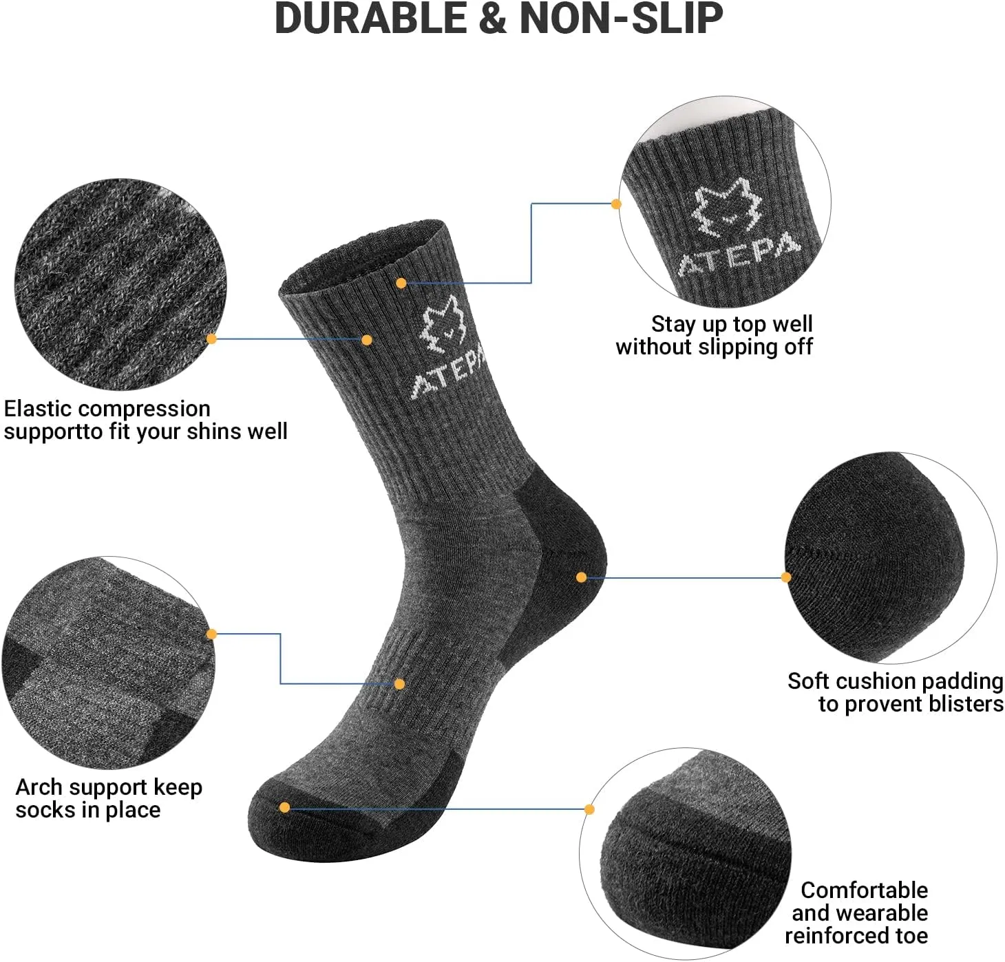 ATEPA Men's Hiking Socks Outdoor Recreation Socks Merino Wool Socks for Women Men Winter Warm Thermal Socks 1/3/6 Pairs