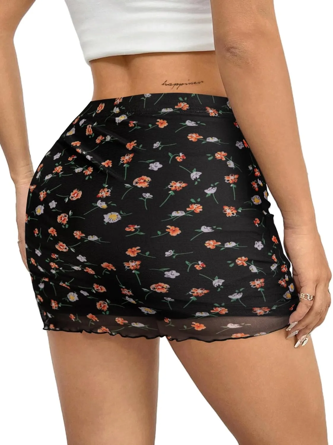Avanova Women Mesh Bodycon Mini Skirt High Waist Ruched Summer Short Skirt