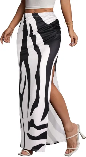 Avanova Women Split Slit Thigh Ruched Maxi Skirts Low Rise Sexy Summer Long Skirts