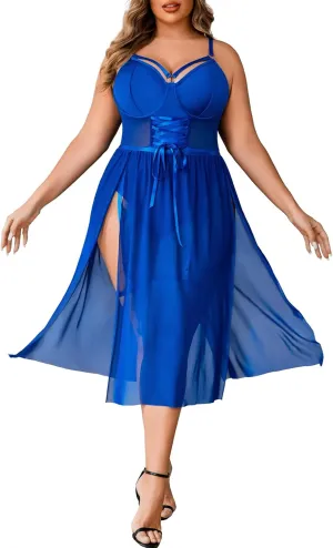 Avidlove Sexy Plus Size Lingerie Set for Women Sexy Bodysuit with High Slit dress and Garter Belt L-5XL