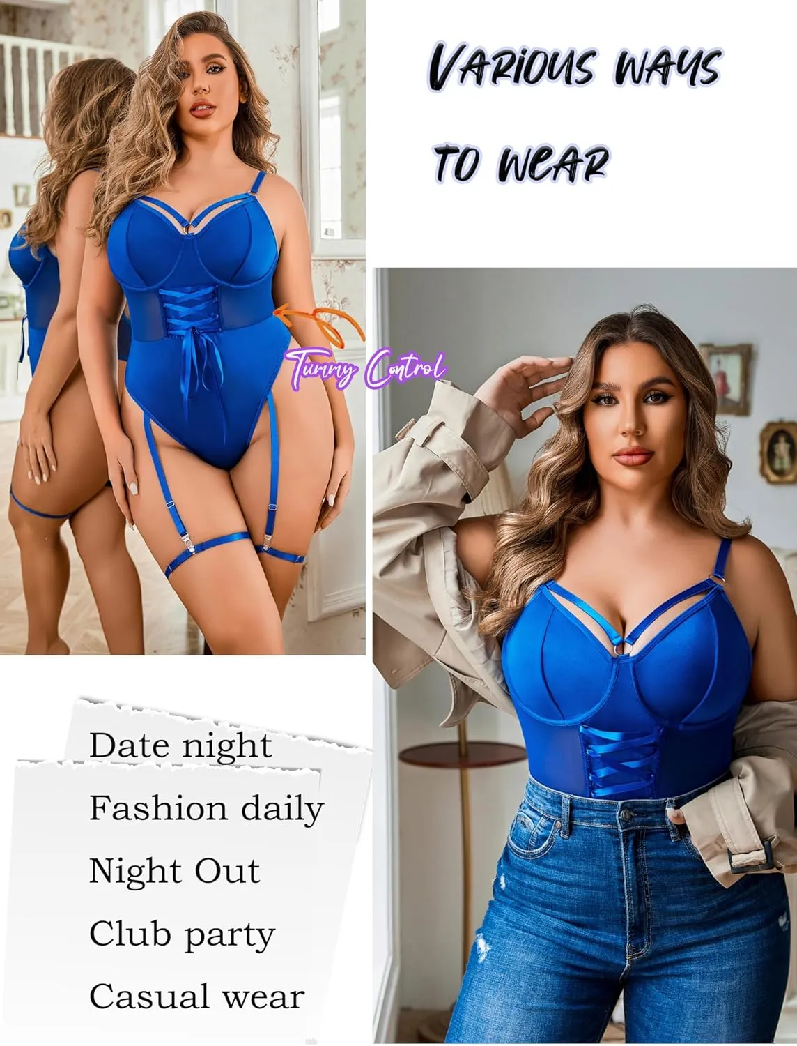 Avidlove Sexy Plus Size Lingerie Set for Women Sexy Bodysuit with High Slit dress and Garter Belt L-5XL