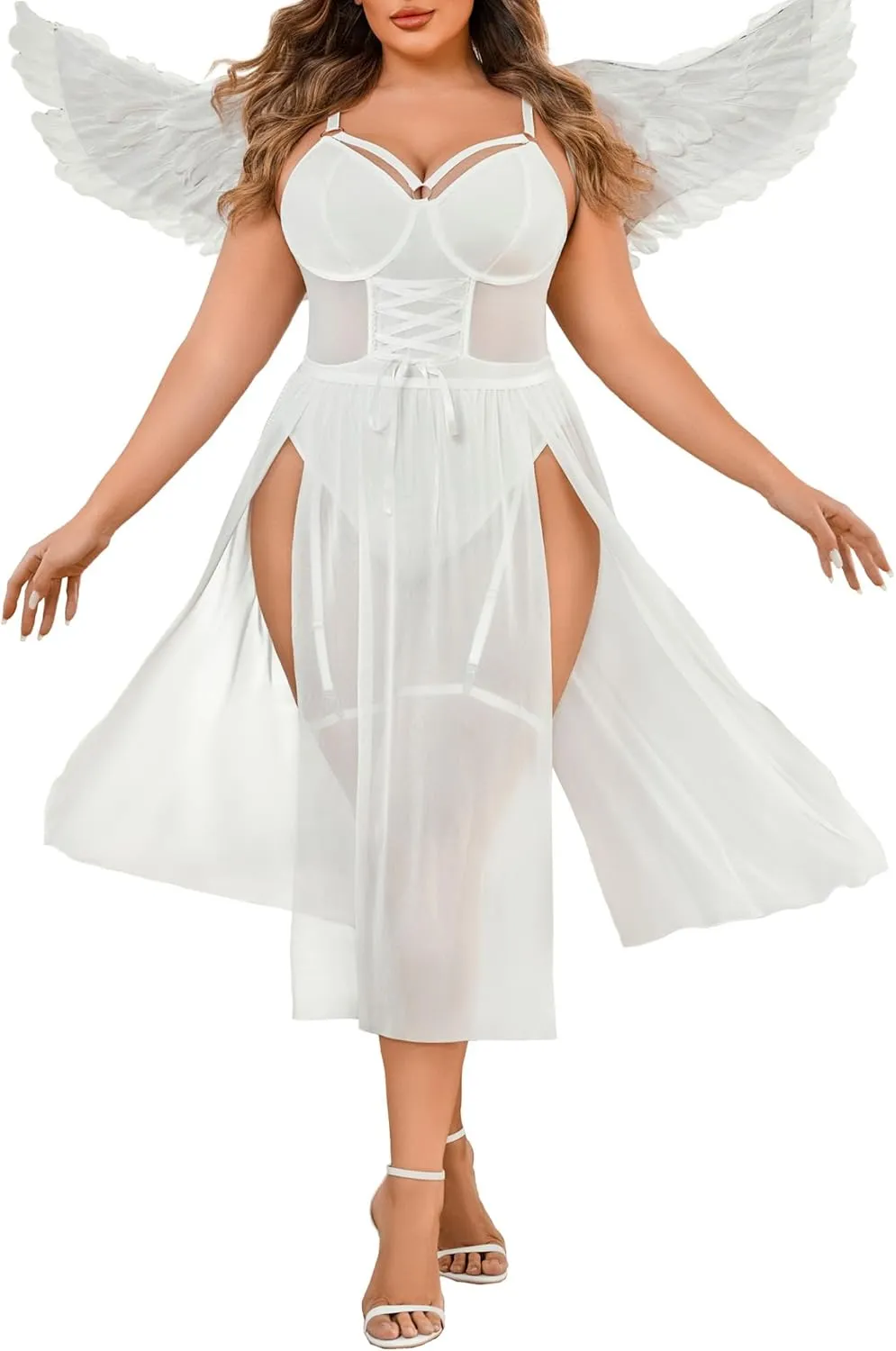 Avidlove Sexy Plus Size Lingerie Set for Women Sexy Bodysuit with High Slit dress and Garter Belt L-5XL