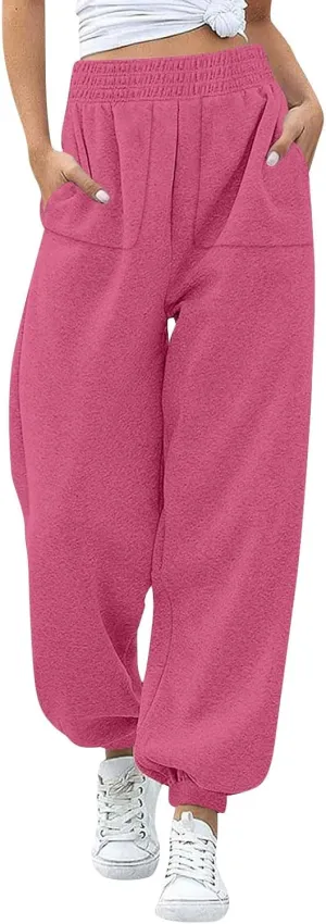 Baggy Fleece Joggers for Women Cozy Soft High Waisted Sweatpants with Pockets Elastic Waist Athletic Pants