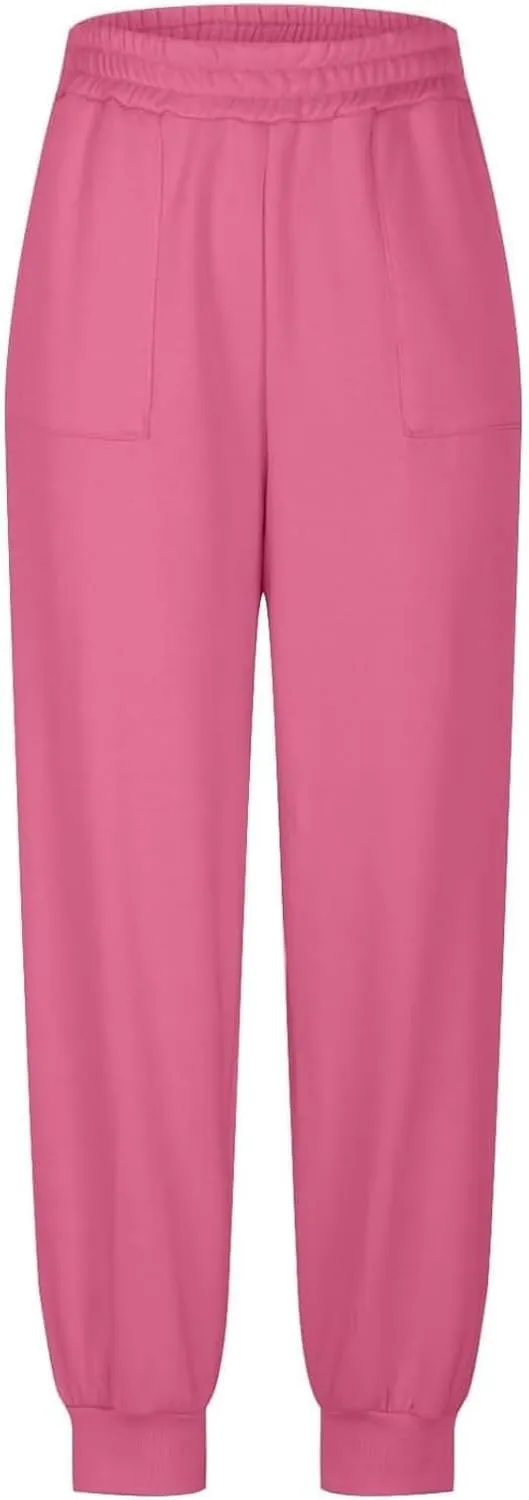 Baggy Fleece Joggers for Women Cozy Soft High Waisted Sweatpants with Pockets Elastic Waist Athletic Pants