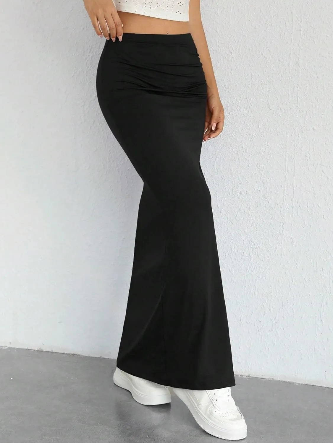 Beach Skirts Summer Solid Slit Ruched Midi Skirt