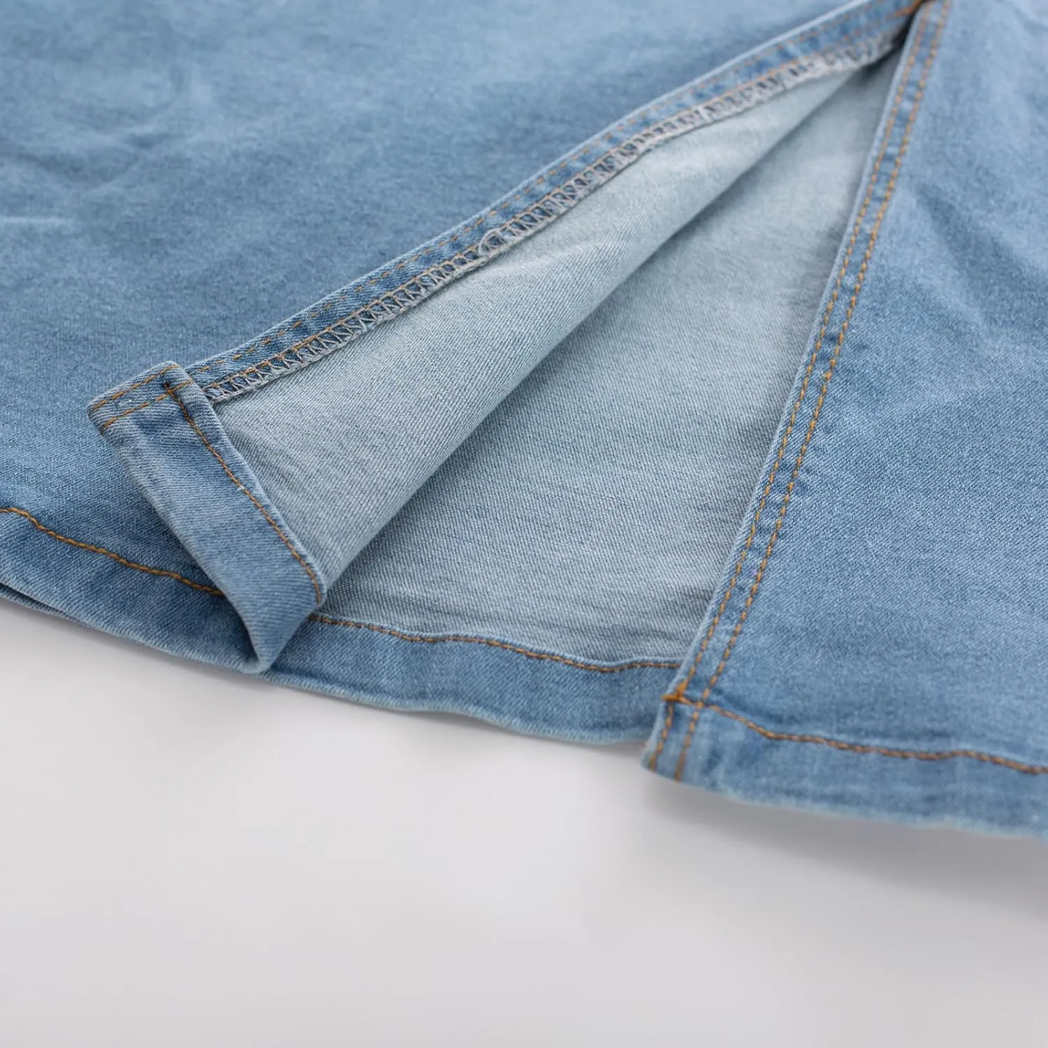 Belle Poque Denim Skirt with Belt Below Knee Length High Waisted Jean Skirts for Women