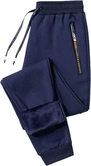 BIFUTON Fleece Lined Pants Men,Men's Winter Fleece Pants Sherpa Lined Sweatpants Drawstring Running Jogger Pants with Pockets