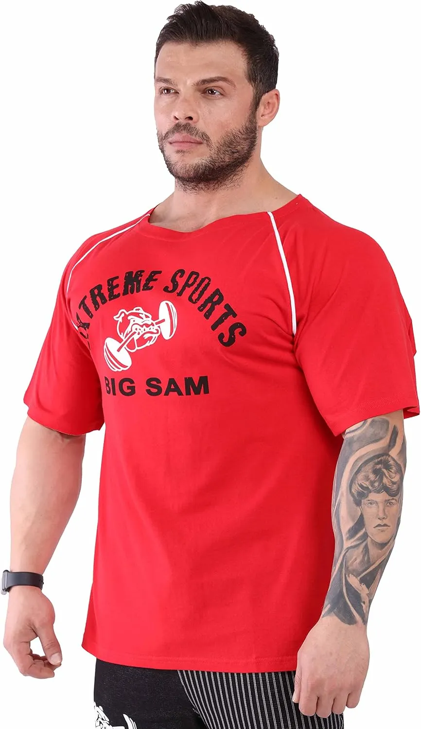 BIG SAM SPORTSWEAR COMPANY Men's Bodybuilding Activewear Workout Oversize T-Shirt