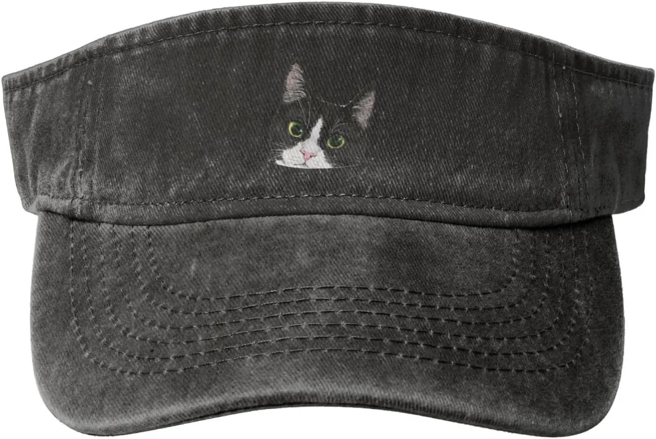 Black White Tuxedo Cat Sport Sun Visor Hats for Men & Women Empty Top Baseball Cap Sunscreen Visor Caps,Black