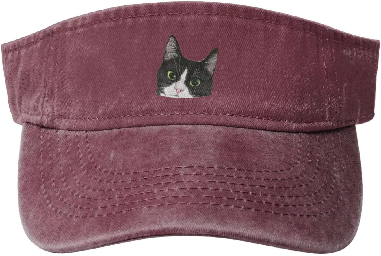 Black White Tuxedo Cat Sport Sun Visor Hats for Men & Women Empty Top Baseball Cap Sunscreen Visor Caps,Black